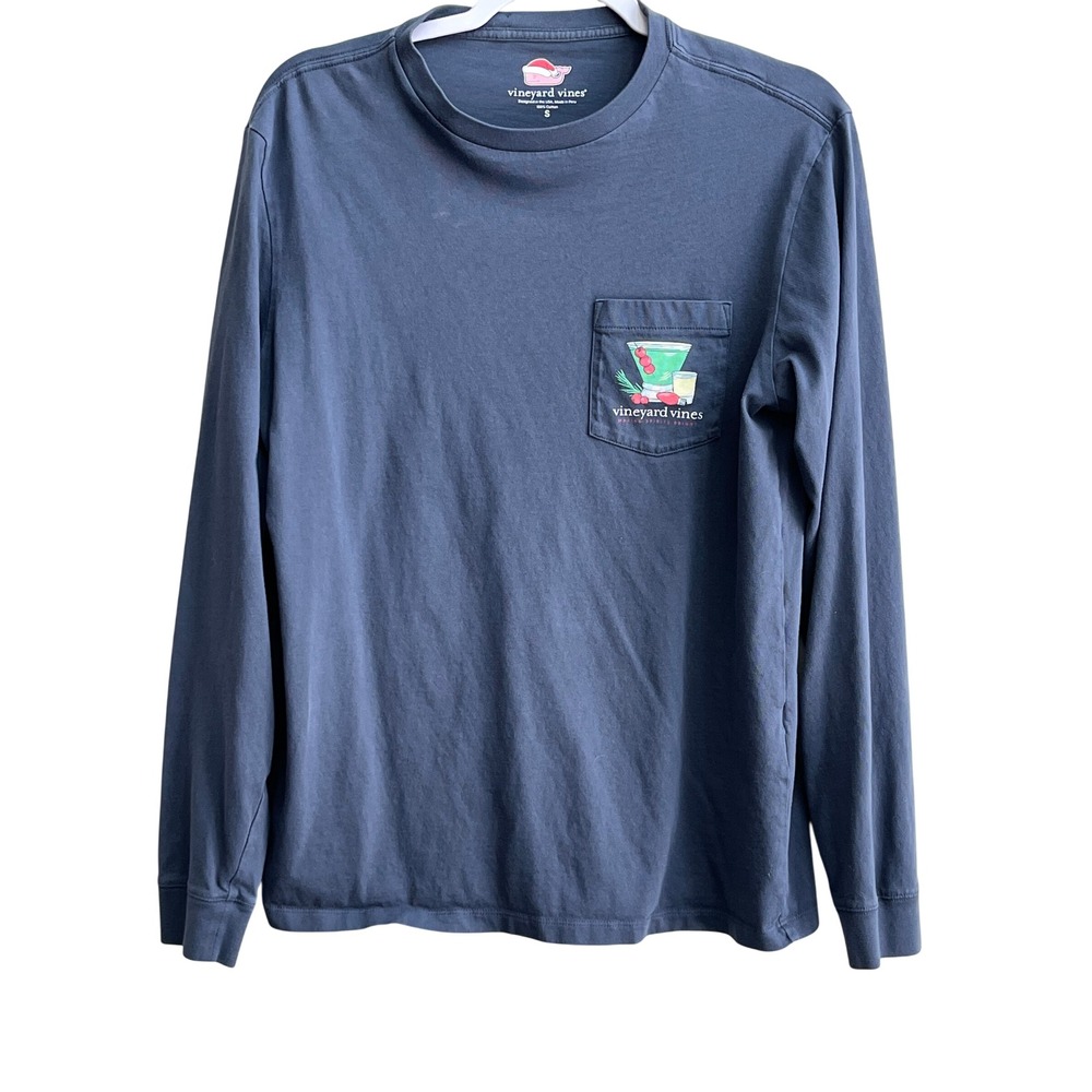 Vineyard Vines "Making‎ Spirits Bright" Long Sleeve T-Shirt Martini Navy S